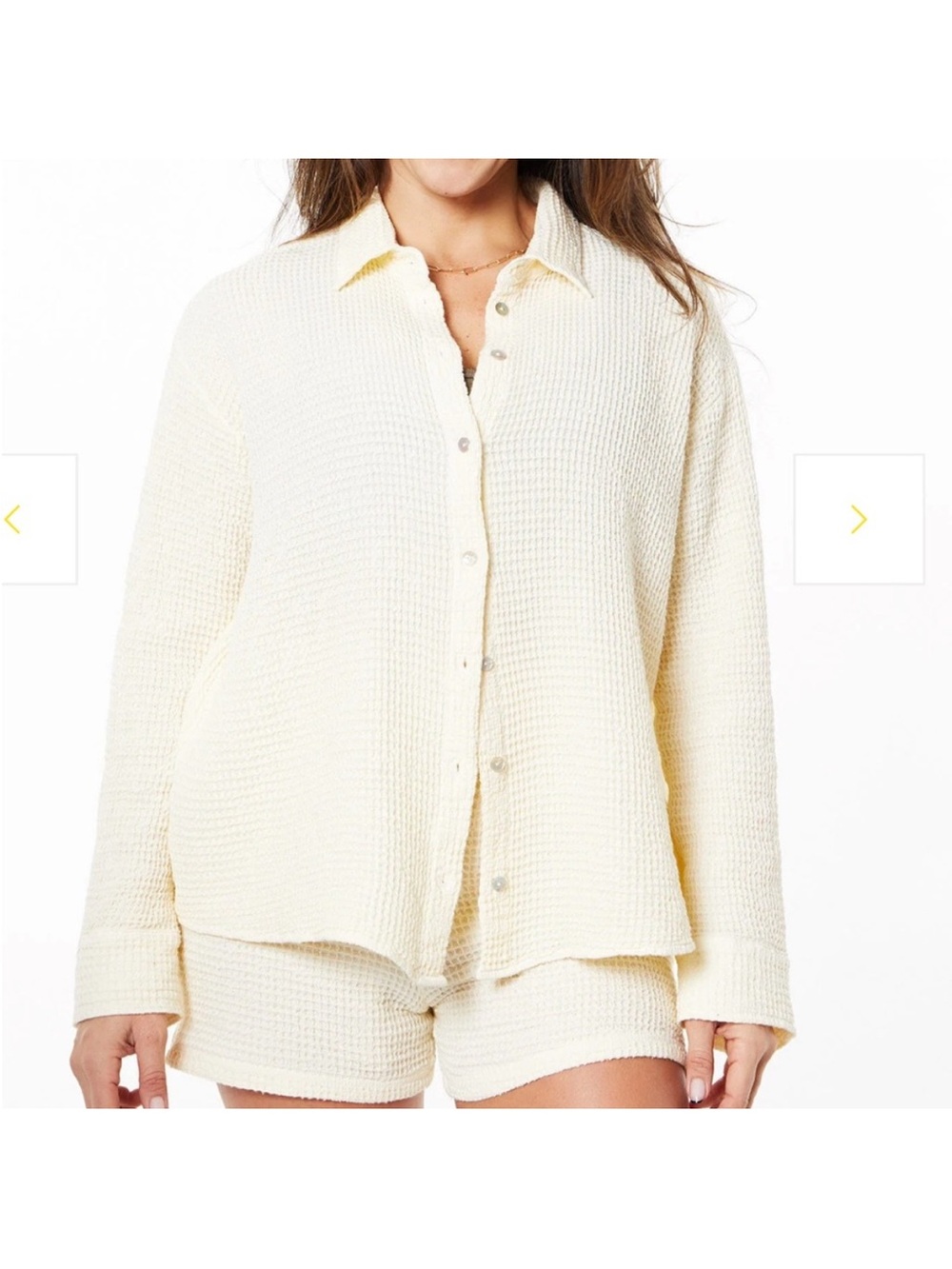 DONNI Waffle Knit Button-Down Top